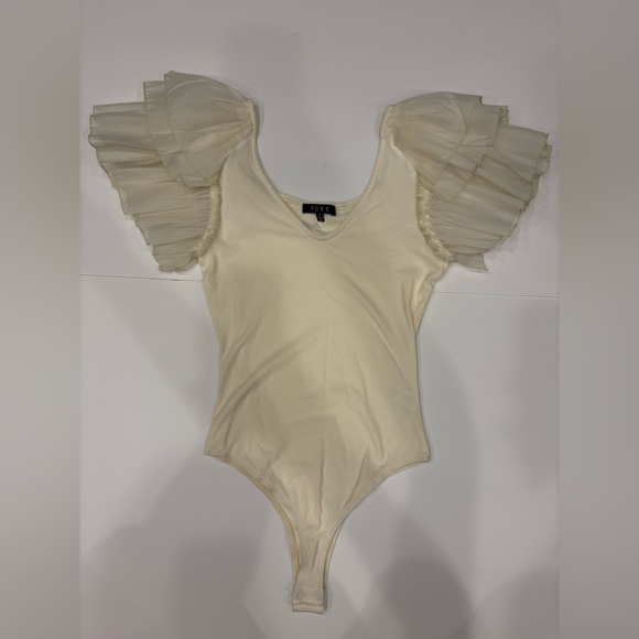FORE Tops - FORE Cream Ruffled Sleeve Bodysuit